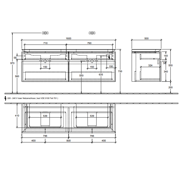 Тумба под раковину Villeroy&Boch Legato  цвет-вяз импрессо B693L0PN hog2