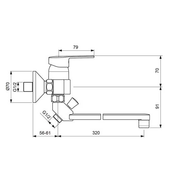 Настенный смеситель для ванны/душа Vidima LOGIK, поворотный излив 320 мм BA281AA
