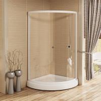 Душевой угол 100 (радиальный), стеклянные шторки (прозрачные), поддон на раме-подставке с устройством слива, профиль белый 1-03-1-0-0-0030