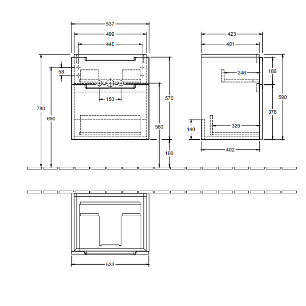 Тумба под раковину Villeroy&Boch Subway 2.0  цвет-серый глянцевый A90810FP hog2