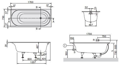 Ванна Mauersberger Primo 2  1800 x 800 мм, материал-акрил, цвет-белый (Glossy White) UBQ170CEU2V-01