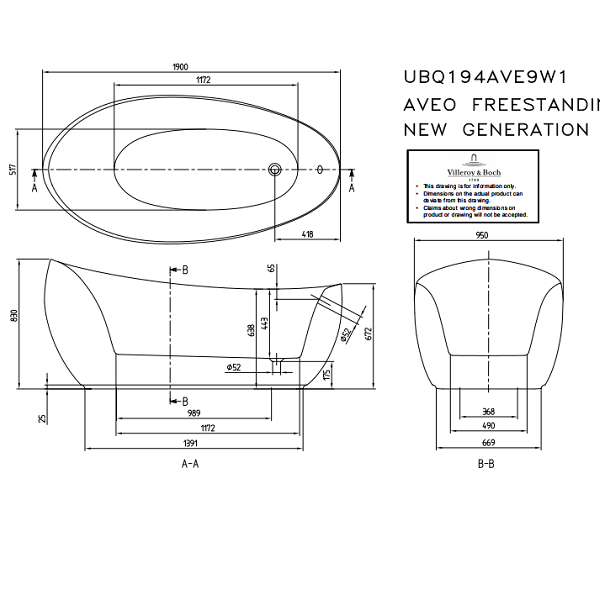 Ванна Duravit Vero Air  1900 x 900 мм, материал-акрил, цвет-белый (Glossy White) UBQ194AVE9T1V-96