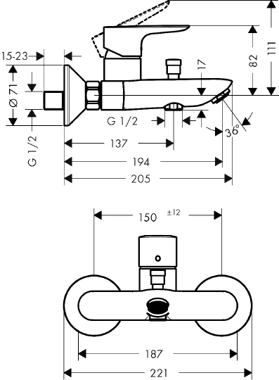 Смеситель Hansgrohe Talis E 71740990 для ванны с душем