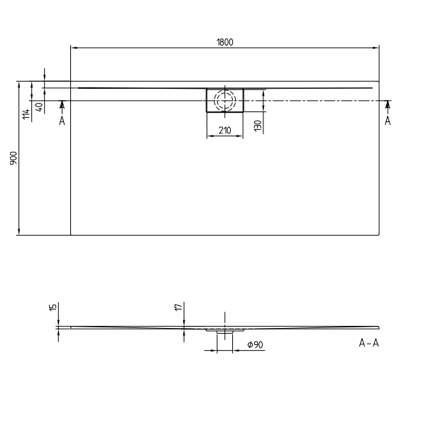 Душевой поддон Villeroy&Boch Architectura Metalrim  цвет-антрацит UDA1890ARA215V-1S pod1