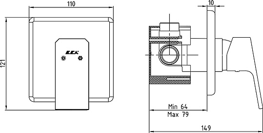 Смеситель E.C.A. Tiera 102152005EX С ВНУТРЕННЕЙ ЧАСТЬЮ, для душа