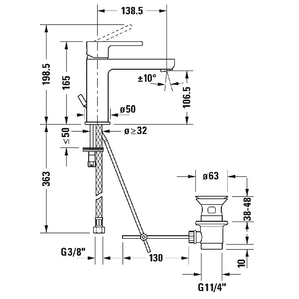 Смеситель для раковины Duravit B.2  B21020 0010 10 hog