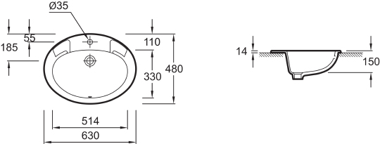 Раковина Jacob Delafon Ovale Dessus E1273 63 см