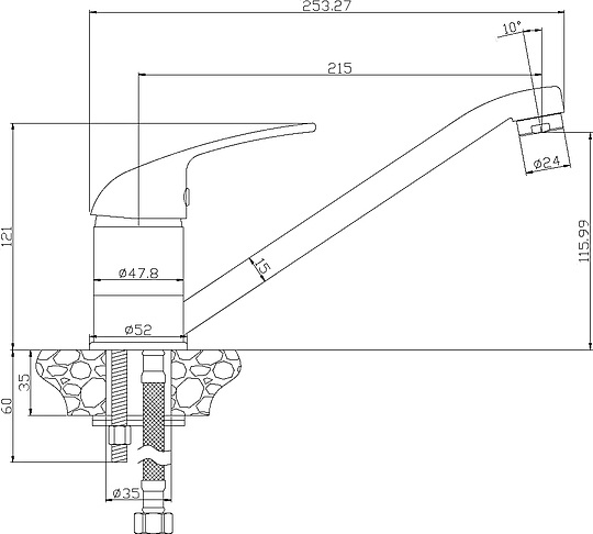 Смеситель Rossinka Y40-21 для кухонной мойки, серый