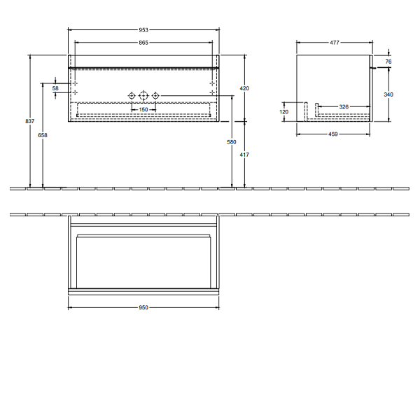 Тумба под раковину Villeroy&Boch Venticello  цвет-черный матовый A93504PD hog2