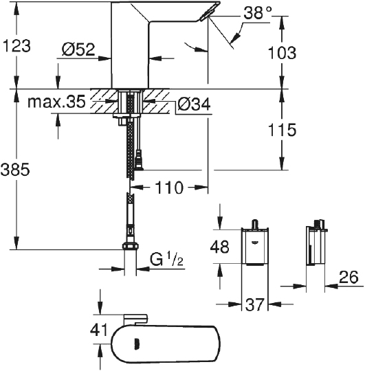 Кран Grohe Bau Cosmopolitan E 36452000 для раковины
