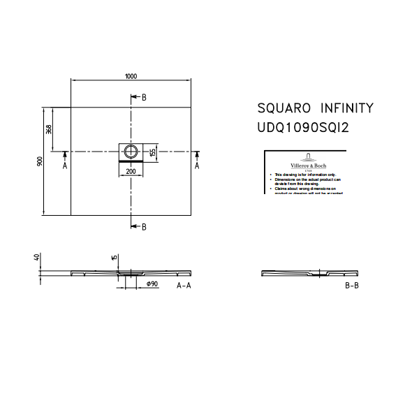Душевой поддон Villeroy&Boch Squaro Infinity  цвет-кремовый UDQ1090SQI2V-2S pod1