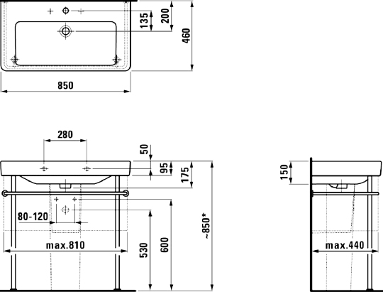 Раковина Laufen Pro S 8.1396.5.000.104.1 85 см Раковина Laufen Pro S 8.1396.5.000.104.1 85 см