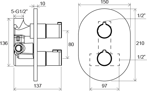 Термостат Ravak Chrome CR 064.00 С ВНУТРЕННЕЙ ЧАСТЬЮ, для душа