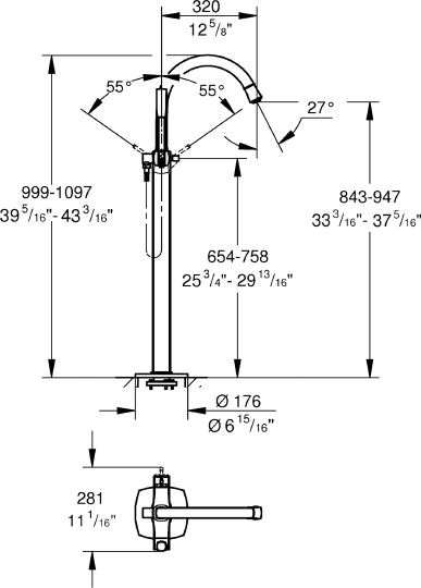 Смеситель Grohe Grandera 23318IG0 напольный Смеситель Grohe Grandera 23318IG0 напольный