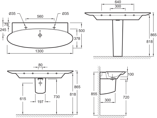 Раковина Jacob Delafon Presquile 130 cм E4445-00