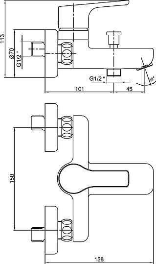 Смеситель E.C.A. Luna 102102450EX для ванны