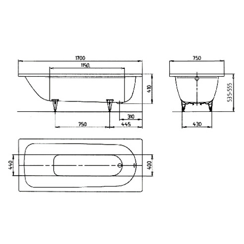 Ванна KALDEWEI Saniform Plus Мод.373-1, 170х75 см., белый, easy-clean, 112600013001