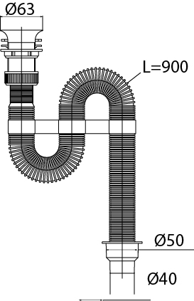 Сифон Вирпласт гофрированный "VIR" (Ø40/50), пластиковая чашка Ø63 мм 30980311