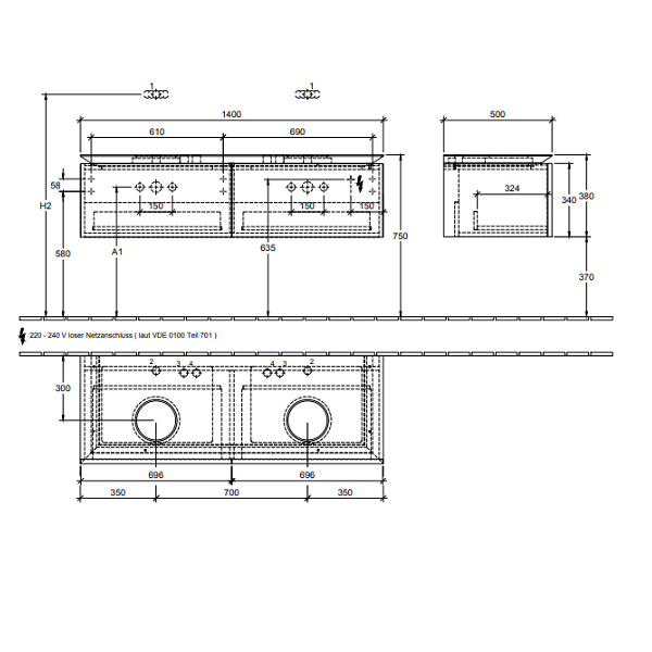 Тумба под раковину Villeroy&Boch Legato  цвет-дуб сантана B59100E1 hog2