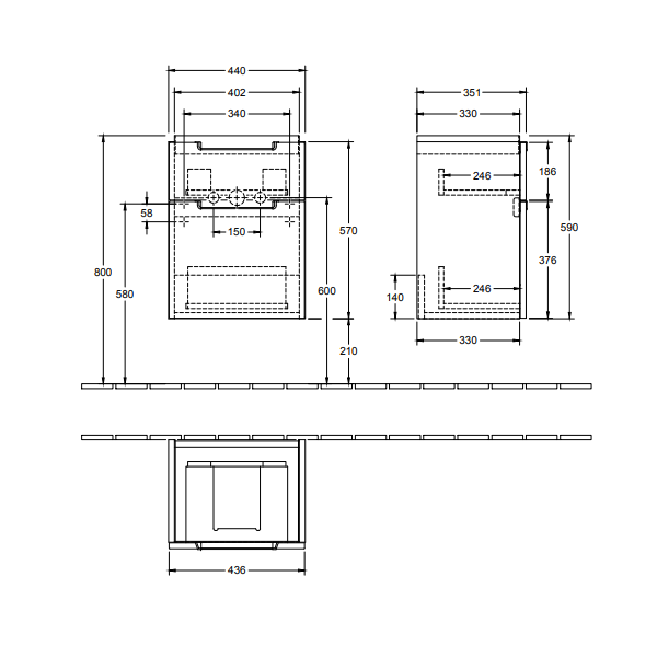 Тумба под раковину Villeroy&Boch Subway 2.0  цвет-лак черный матовый A90600PD hog2