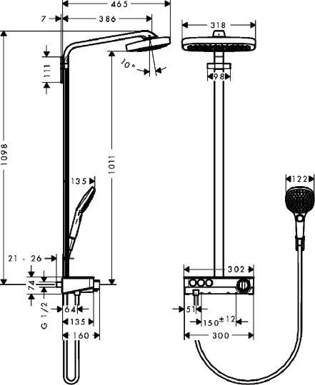 Душевая стойка Hansgrohe Raindance Select E 300 3jet 27127000 Showerpipe