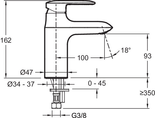 Смеситель увеличенной высоты для раковины, без донного клапана Jacob Delafon KUMIN E99447-CP