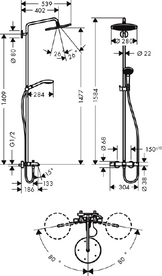 Душевая стойка Hansgrohe Croma Select 280 Air 1jet 26792000 Showerpipe с термостатом