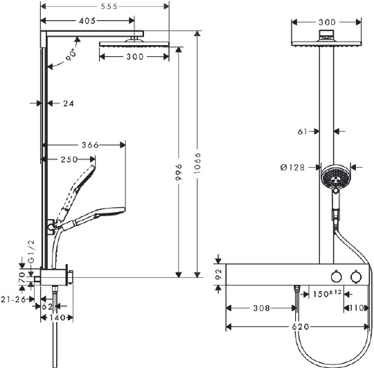 Душевая стойка Hansgrohe Raindance E Showerpipe 300 27363000