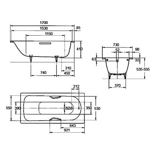 Ванна KALDEWEI Saniform Plus Мод.371-1, 170х73 см., белый, 112900010001