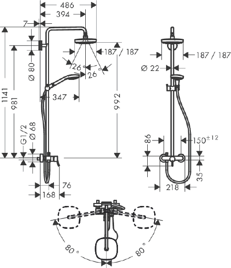 Душевая стойка Hansgrohe Croma Select E 180 27258400 с однорычажным смесителем
