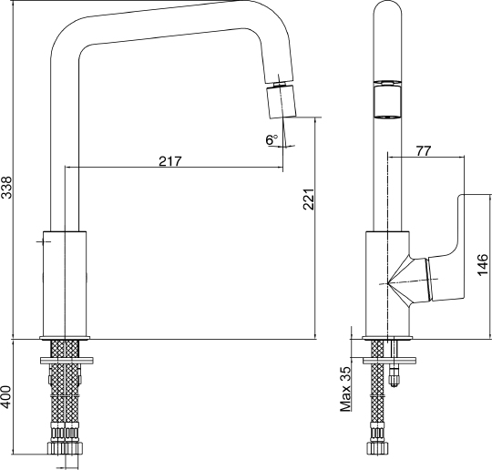 Смеситель E.C.A. Luna 102118044EX для кухни