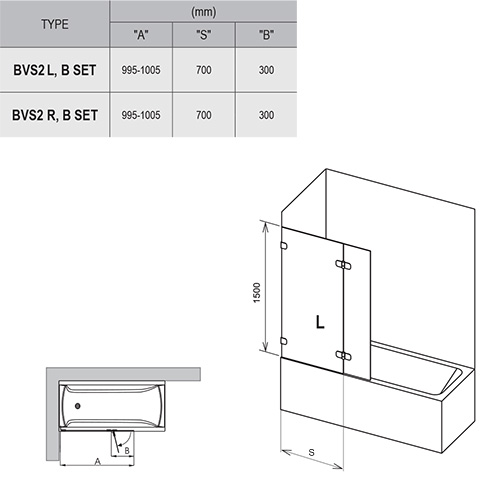 Шторка на борт ванны Ravak BVS2-100 L хром+Транспарент 7ULA0A00Z1