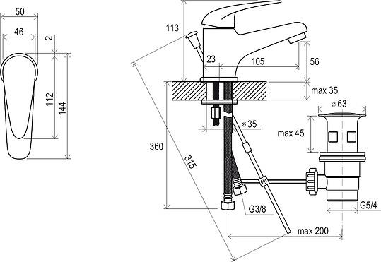 Смеситель Ravak Suzan SN 011.00 для раковины с донным клапаном X070001