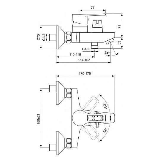 Настенный смеситель для ванны/душа Vidima HYPE, BA399AA