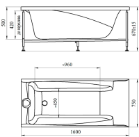 Акриловая Ванна Радомир Радомир Фелиция 160х75, каркас 2-01-0-0-1-204